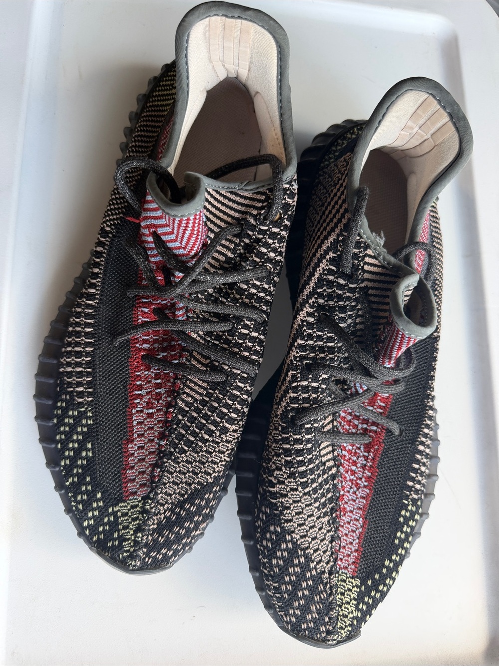 Adidas Men's Black Knit Sneakers with Red Stripe Accent